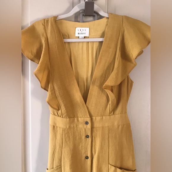 Lost + Wander Deep V A-Line Mini Dress Size Small Beautiful Mustard Color - Picture 2 of 6